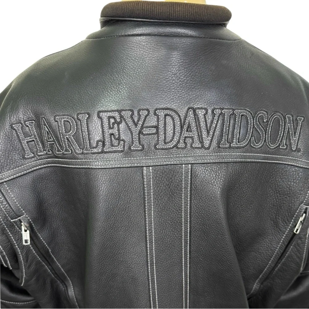 Harley-Davidson Men’s Black Leather Motorcycle 3-in-1 Biker Jacket - No Liner